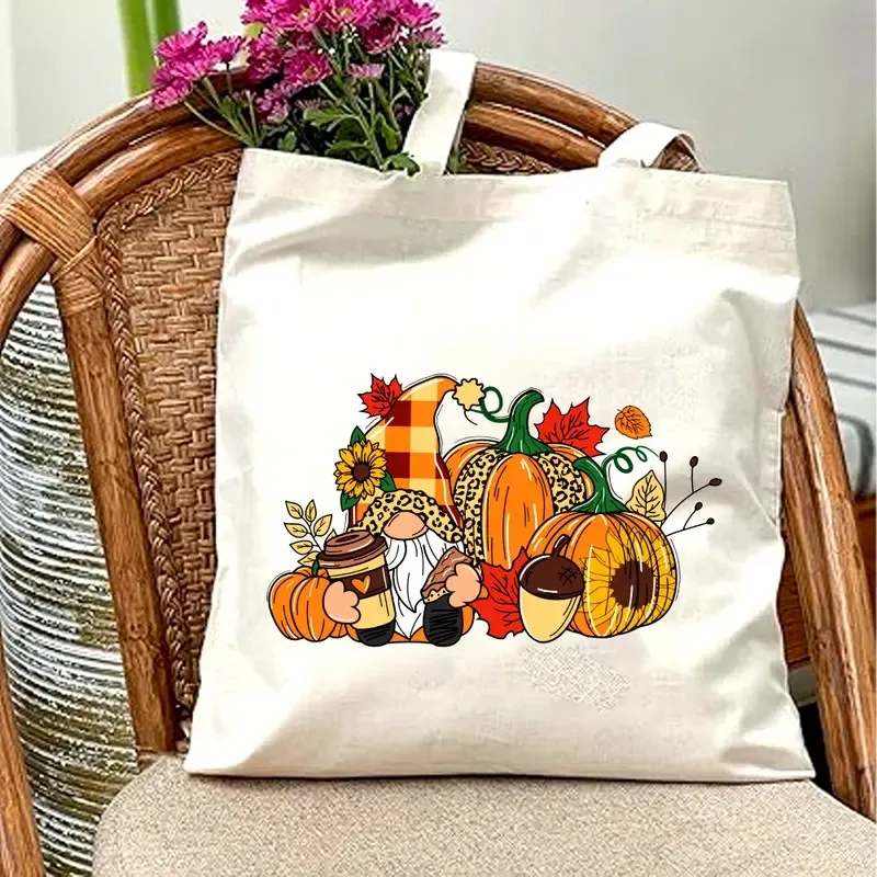 حقيبة حمل قماشية لعيد الشكر مصنوعة من مواد قماشية متينة للتسوق والنزهات والسفر ومستلزمات الحفلات وحقيبة يد على شكل يقطين ذات سعة كبيرة #5