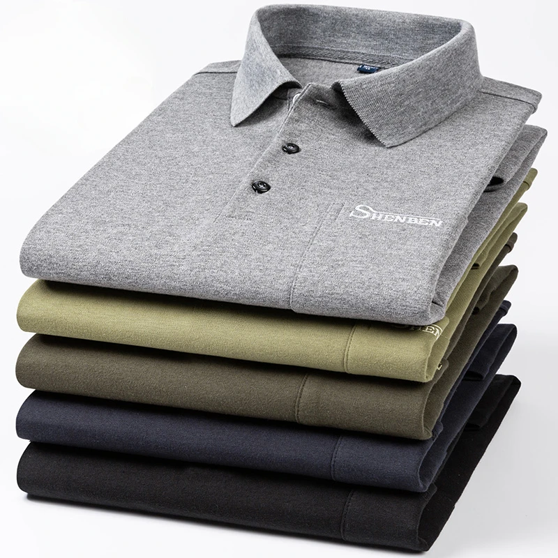 

Fashion korean popular polos 100%cotton long-sleeve shirts for men slim fit casual plain shirt elegants designer office clothes