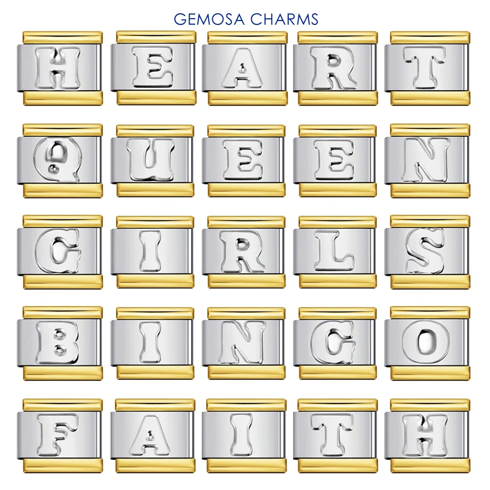 GEMOSA 9 مللي متر الإبداعية الإنجليزية 26 A-Z مقعر إلكتروني سحر ربط الإيطالية الفولاذ المقاوم للصدأ سوار صنع الخرز DIY بها بنفسك النساء الرجال المجوهرات