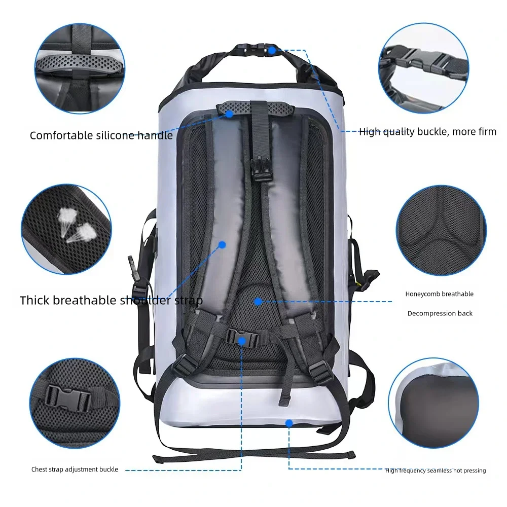 32L Waterproof Drift Bag PVC Camping Bag Swimming Backpack Ultralight Drifting Clothes Storage Bag Floating Snorkeling Backpac