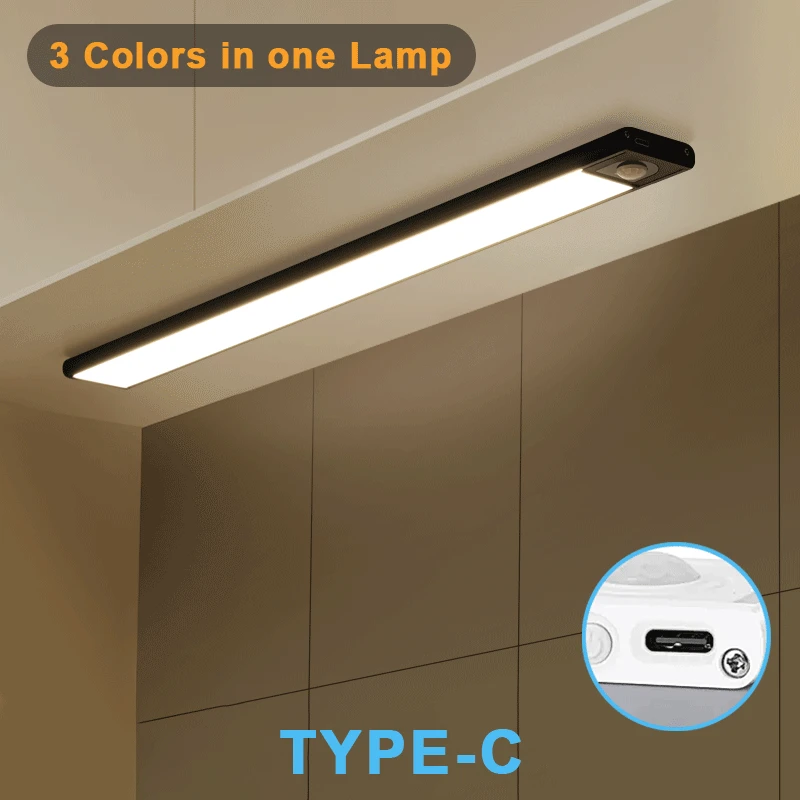 Veilleuse TYPE-C USB Lumières Capteur De Mouvement LED 3 Couleurs dans Une Lampe Pour Armoires De Cuisine Chambre Garde-Robe Placard Éclairage Nik