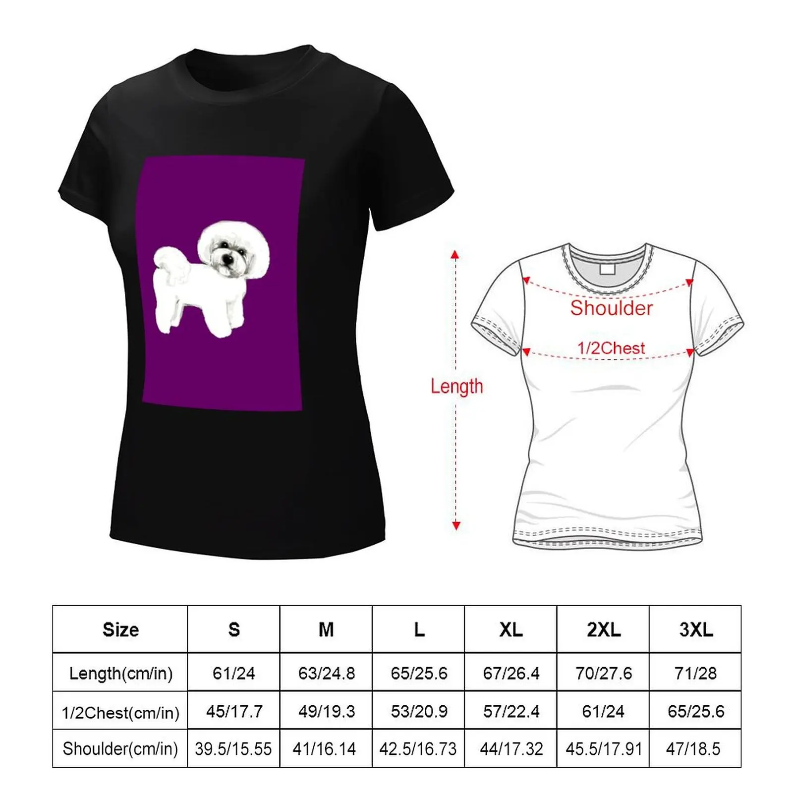 T-shirt graphique à manches courtes pour femme, chien bichon frisé sur ultraviolet, culotte ultraviolette, chemisier scopique, médicaments à la mode