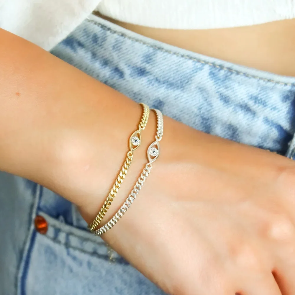 Stonefans Simple Evil Eye Bracelet Cuban Chain Jewelry for Women 2024 Hip Hop Hollow Bracelet Hand Jewelry Accessories Gift