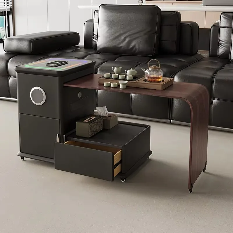 2026 new smart modern pine detachable coffee table wireless charging sofa side table living room retractable side cabinet