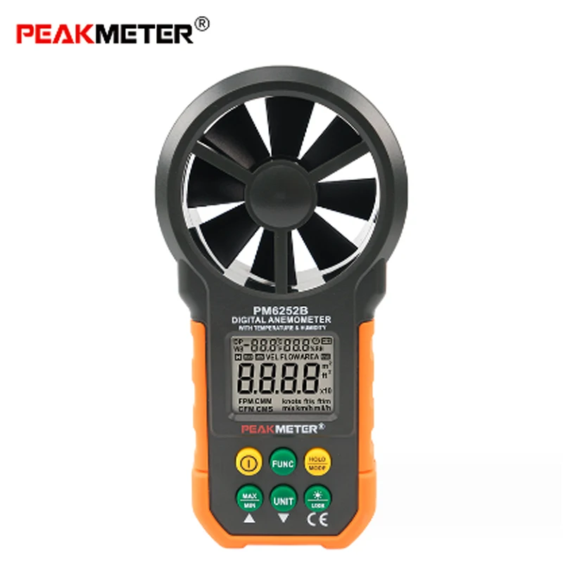 PEAKMETER PM6252A/PM6252B Digital Anemometer Wind Speed Air Volume Measuring Meter 30m/s LCD Display PM6252B with RH USB Port