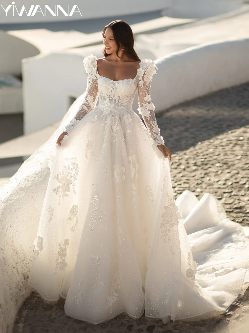 Vestido De novia romántico con escote corazón, apliques De encaje clásicos, bata De novia brillante, vestido De novia De corte en A, bata personalizada De boda