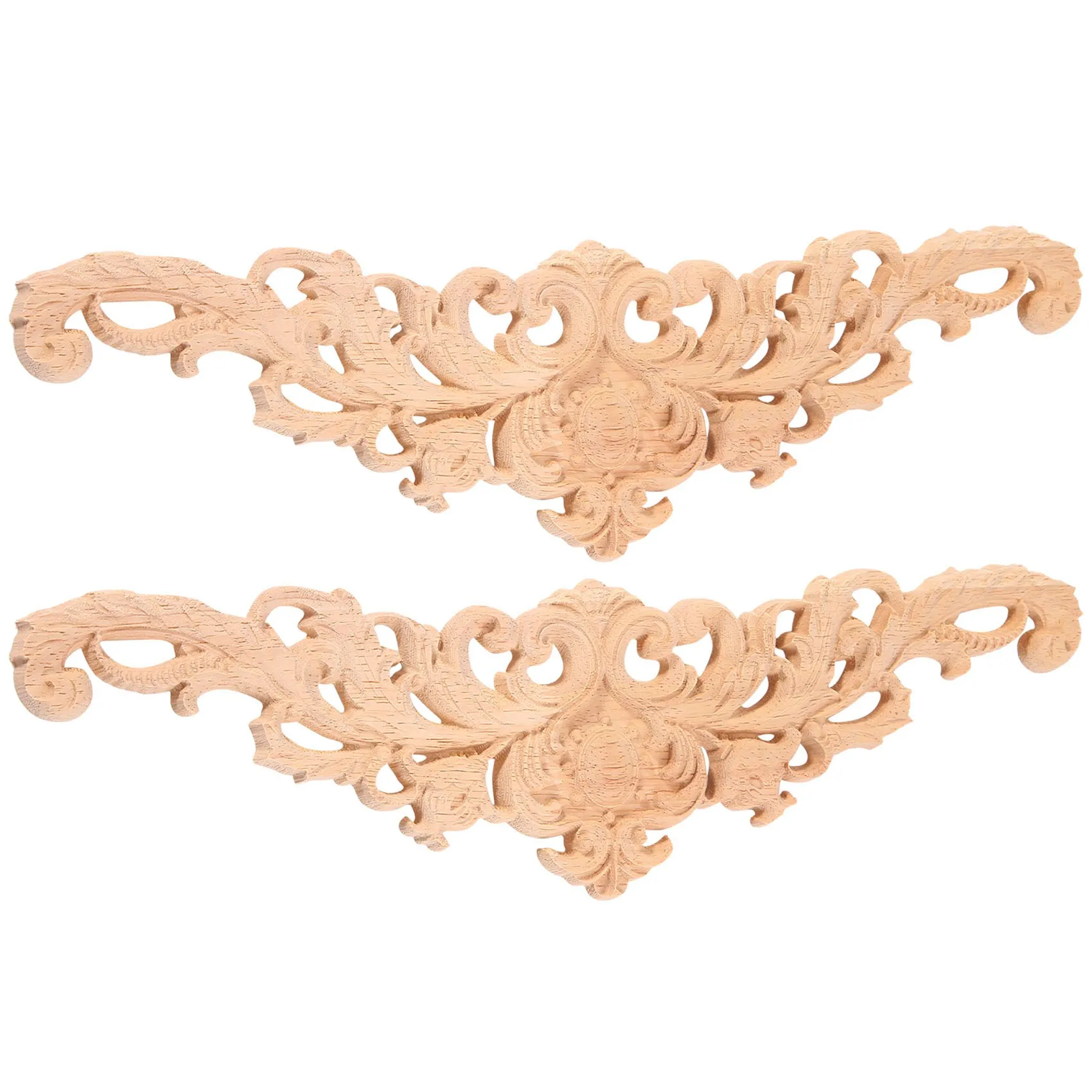 [Value Pack]2Pcs Wood Decorative Long Carved Onlay Applique Furniture Corners Ornament Home Door Bed Decor 30 X 8 cm