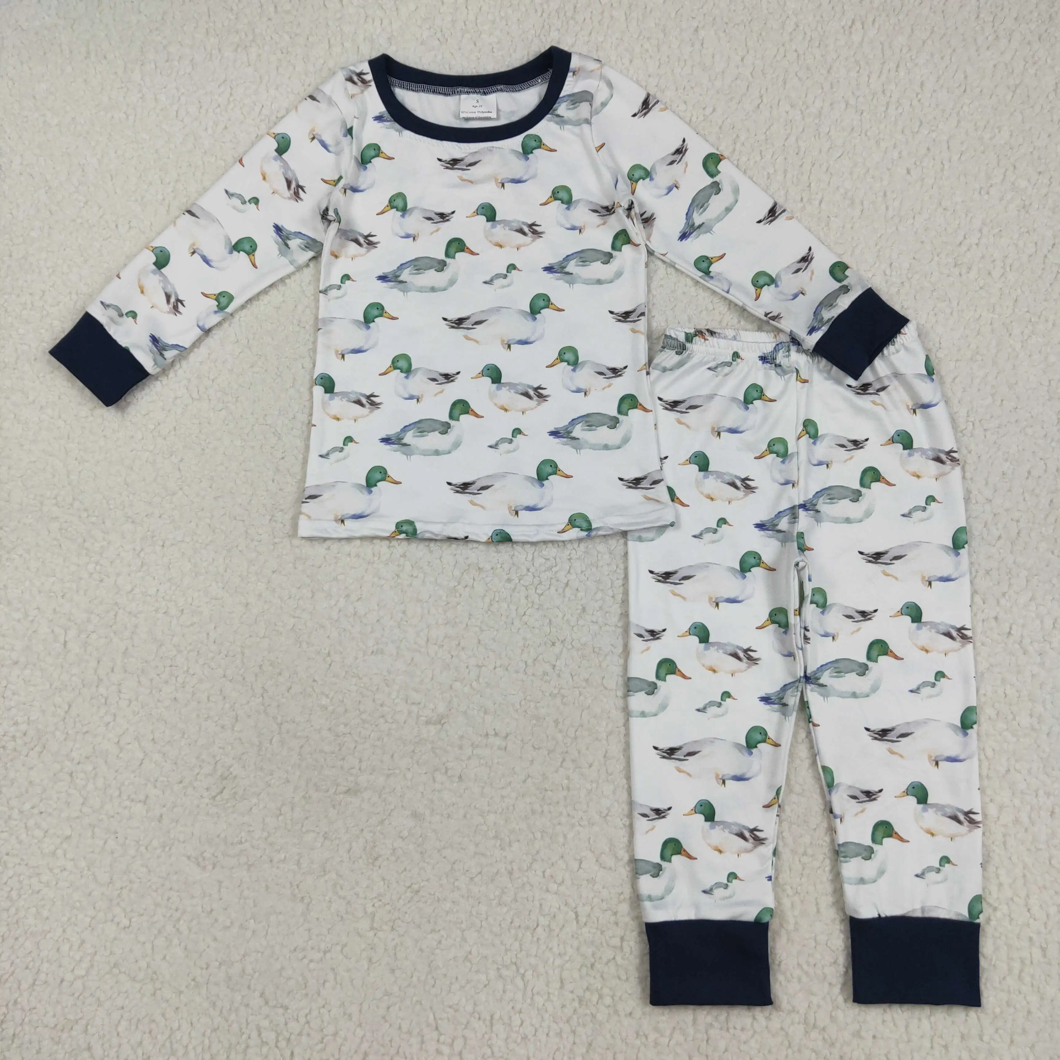 

Long-Sleeve Pantsuit for Boys Sweet Western green duck Print Boutique Pajamas Comfortable Kids Clothing