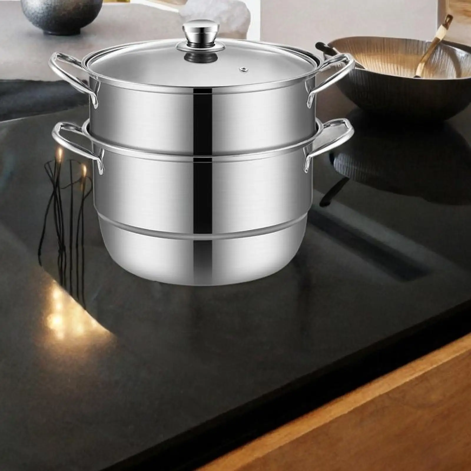 Stainless Steel Steaming Pot 2 Tier Food Steamer Pot for Sauce Tamales Pasta