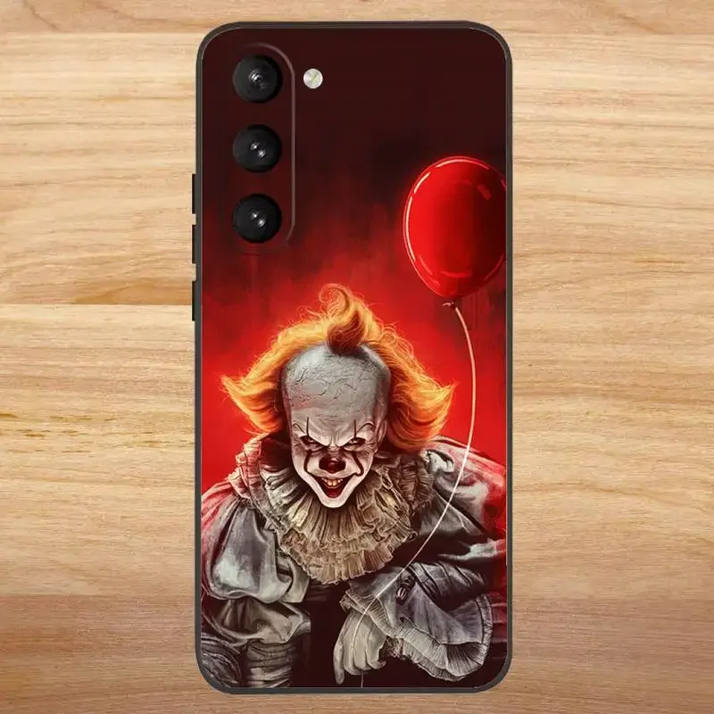 Horror Pennywise Clown Phone Case For Samsung S23,23,22,30,21,10,9,Note20 Ultra,Lite,Ultra,5G,Plus,FE,Black Soft Case