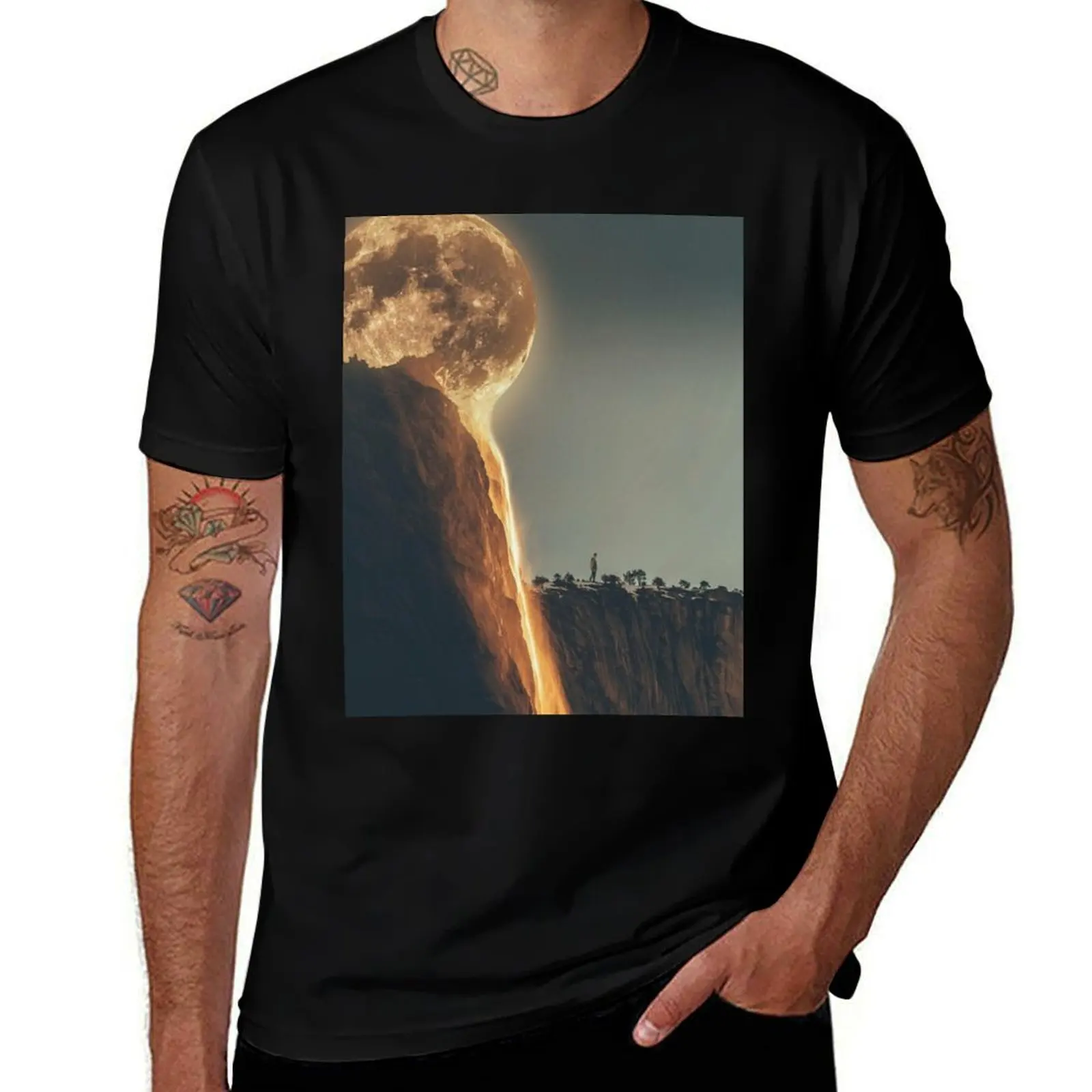 Melting Moon T-Shirt Non-Shrink Basic Cotton T-Shirt