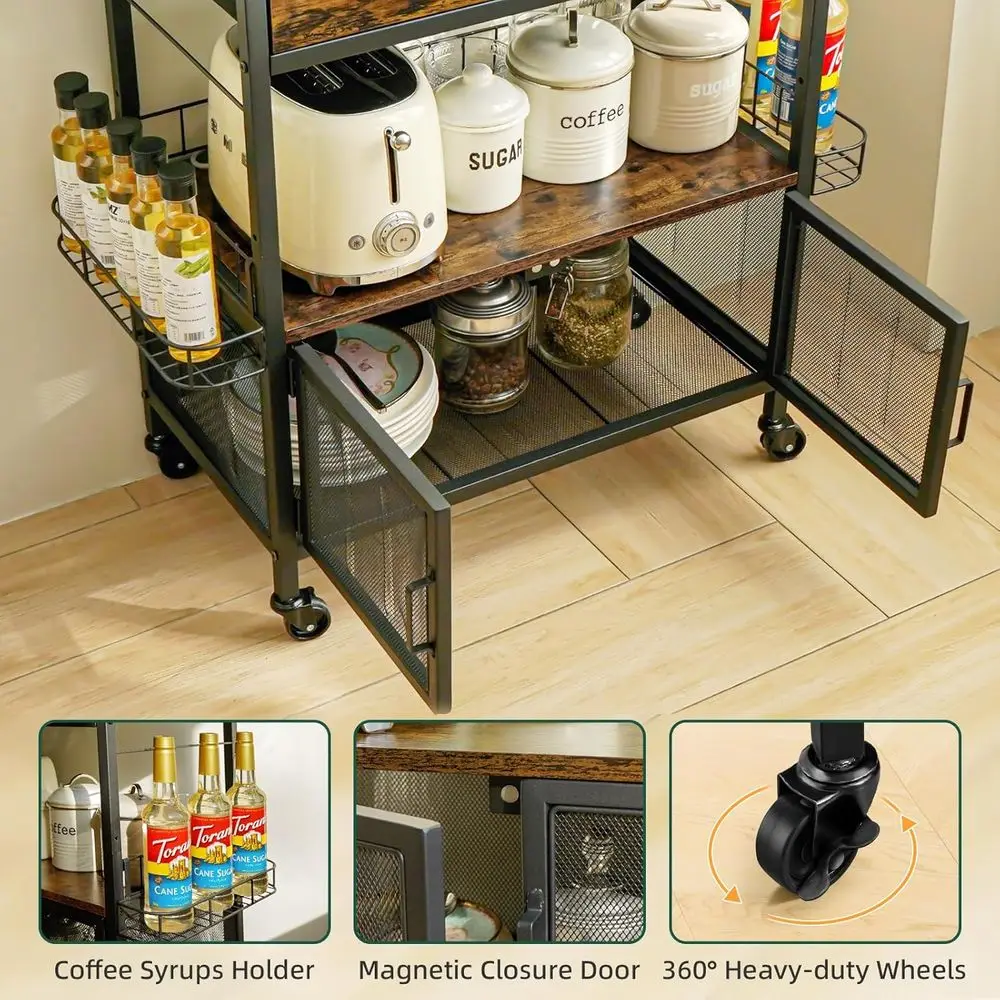 Mobile Kaffeebarstation mit Stauraum und rustikalem Stil