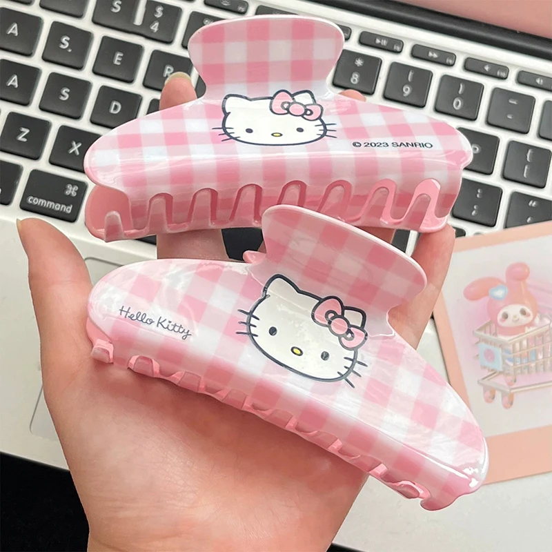 Милый розовый клетчатый зажим HelloKitty в клетку Заколка Для Девочек кошка акула зажим для задней головы заколка для волос аксессуары для волос