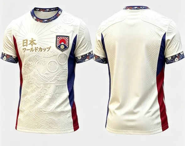Unisex Japan Soccer Jersey Navy Emboss Torii Gate Wave Prints Nippon Text Sakura Shield Cuffs 2026 Crest Fan Football Shirt