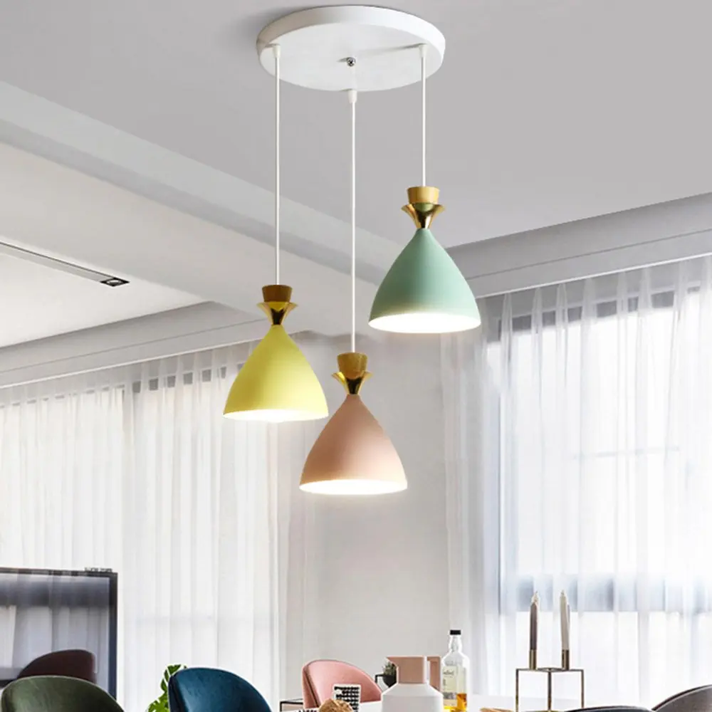 

Macaroon Aluminum Horn Dining Room Pendant Light Modern Wooden Restaurant Hallway Bar Counter Hanging Pendant Lamp