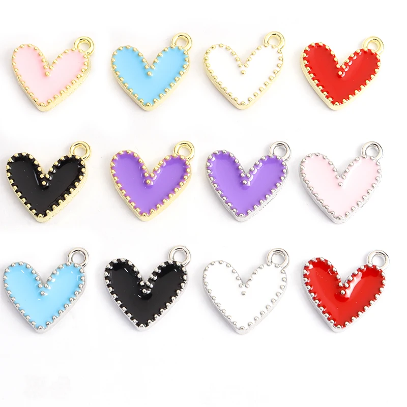 15pcs Small Colorful Alloy Heart Enamel Charm Mini Love Heart Jewelry DIY Accessories Couple Necklace Bracelet Alloy Pendants