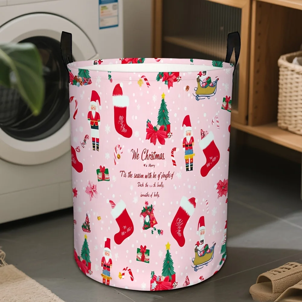 1pc Large Capacity Christmas Nutcracker Magic Storage Basket Foldable Open Laundry Hamper with Festive Santa Snowflake