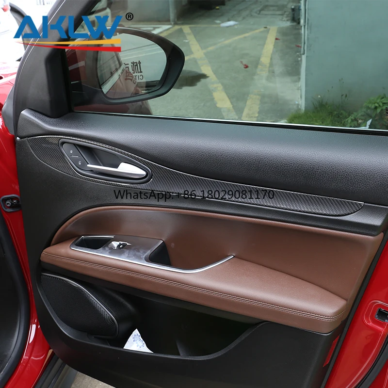 Car Inner Door Handle Panel Outer Frame Decorative Cover For Alfa Romeo Stelvio 2017-2020 Real Carbon Fiber Interior Accessories