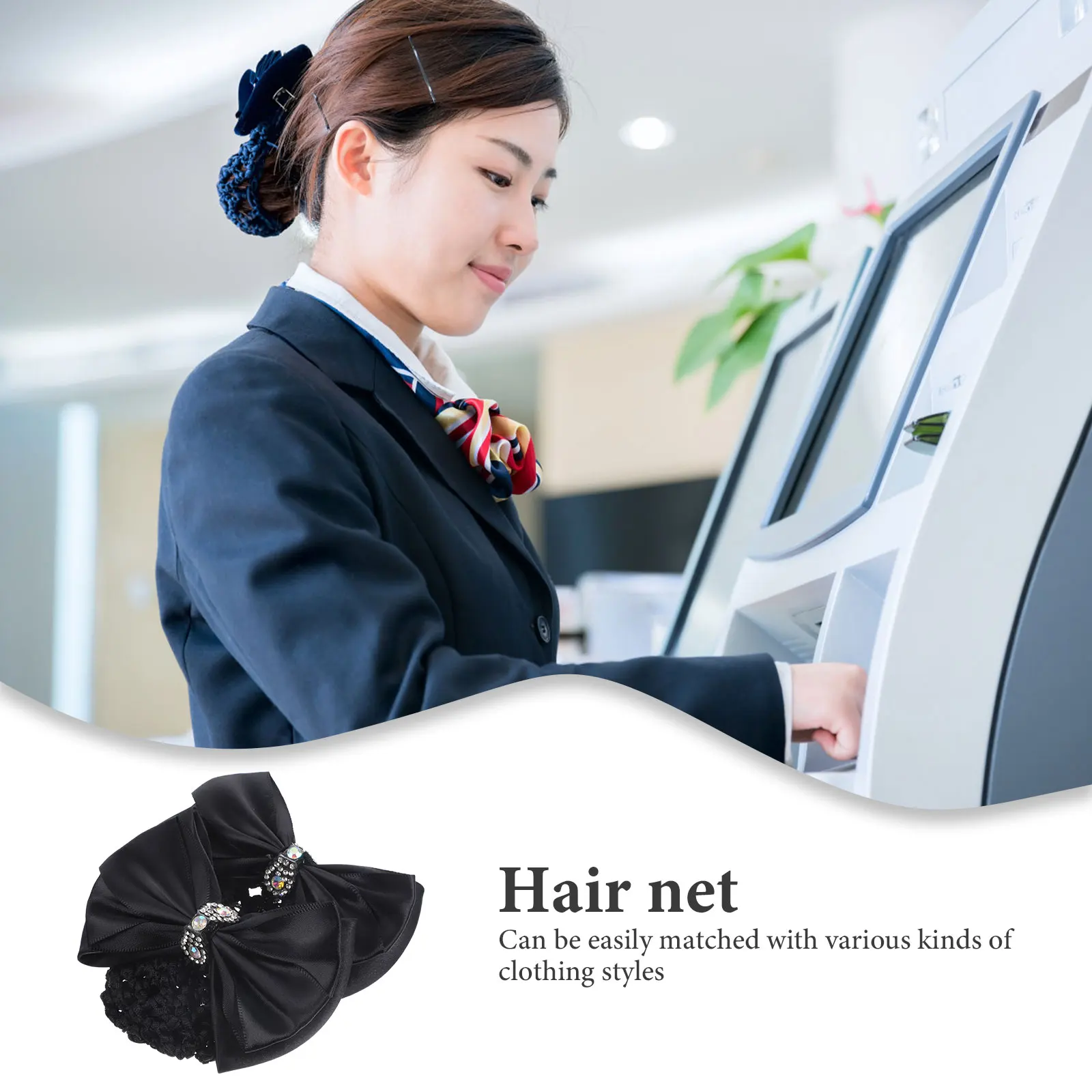 

2Pcs Black Gold Edge Hair Net Bow Accessories for Women Bun Hairnets Ballet Buns Clips Lightweight Nurse Stewardess Hair