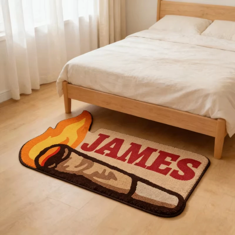 VIKAMA Creative Cigarette-Themed Cartoon Rug, Soft Plush Bedroom Bedside Rug, Non-Slip Indoor/Outdoor Entryway Mat, Home Decor