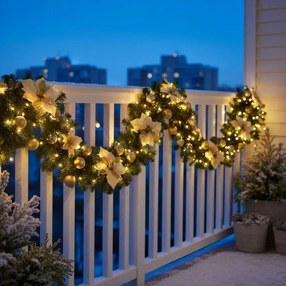 2.7m Christmas LED Rattan Garland Decorative Staircase Fireplace Christmas Decoration Xmas Tree Rattan Banner Home Stair Pendant