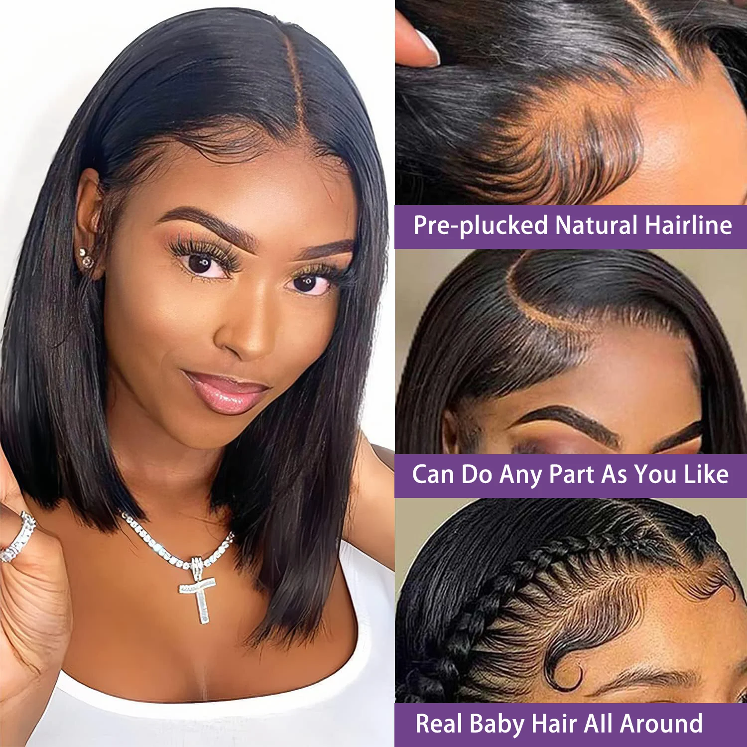 13x4 HD Lace Frontal Wigs Short Bob Wigs 180% Density Human Hair Pre Plucked Brazilian Straight 100 Human Hair Wigs For Women