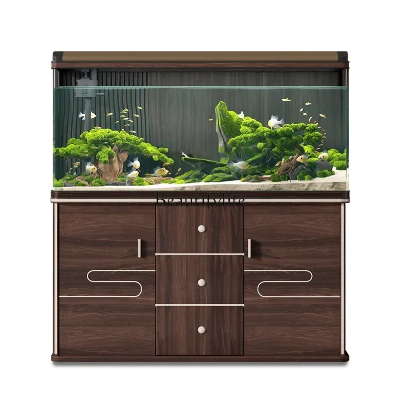 

LD33Fish Tank Aquarium Living Room Lazy Ecological Change Water Glass Floor Home with Base Cabinet