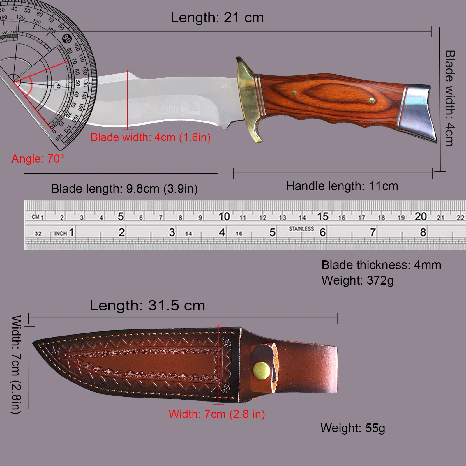 USA 440C Caccia Coltello + Coltello Caso, Campeggio Affettatrice Coltello, Jungle EDC Outdoor High End Survival Knife