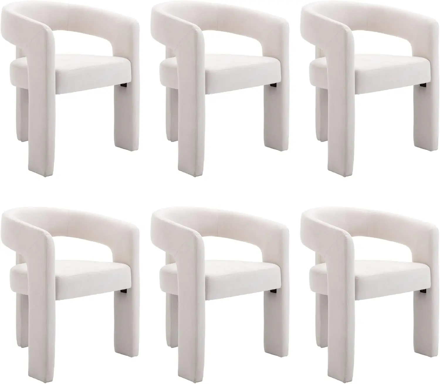 

Set of 6 Modern Linen Fabric Upholstered Dining Chairs with Open-back Cute Bucket Side Chairs Kitchen Armchairs with Ivory