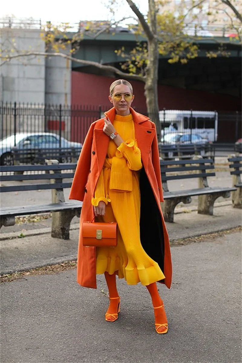 Oranje Vrouwen Suits Blazer Wol Lange Overjas Custom Made Formele Winter Dikke Kasjmier Double Breasted Jas Trenchcoat