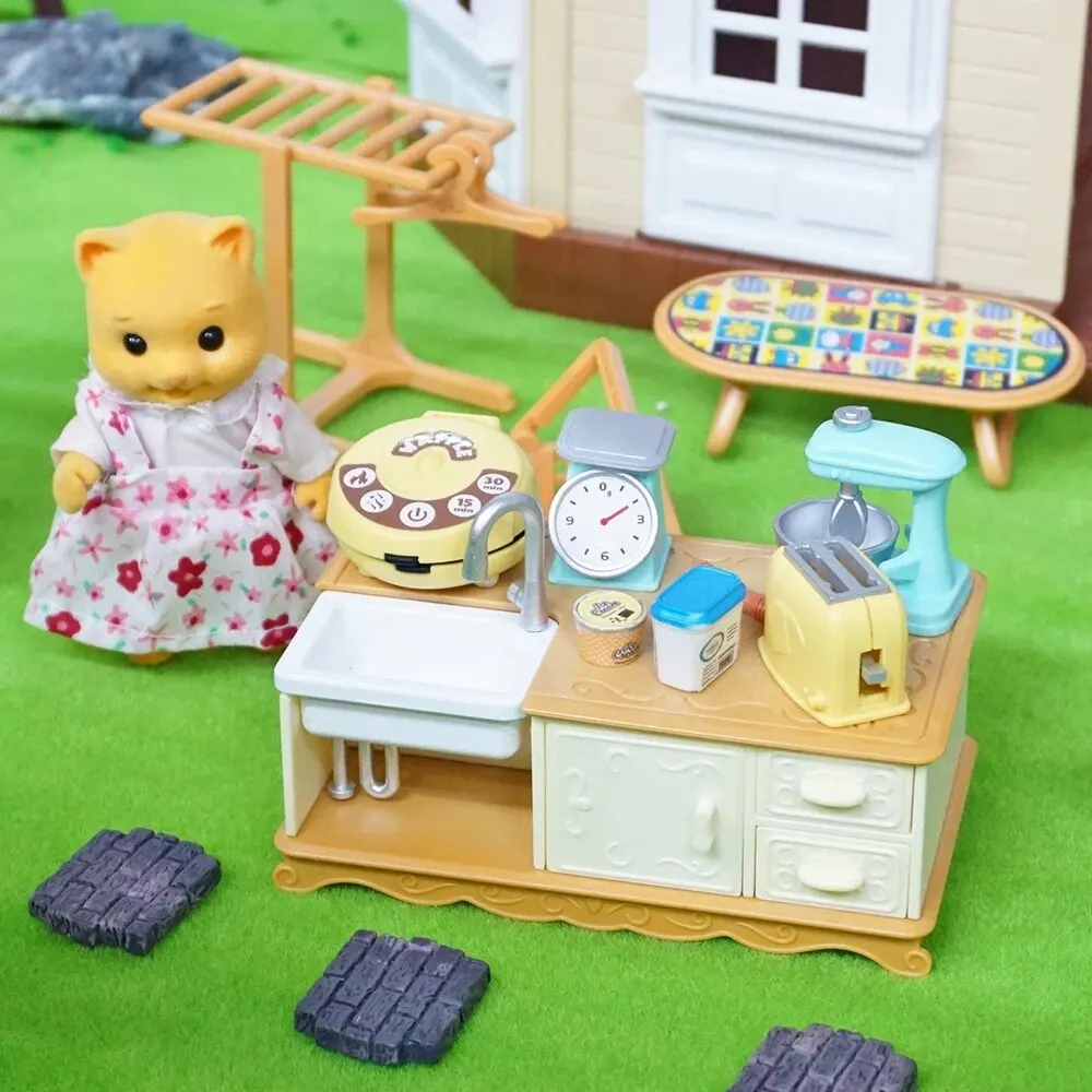 Forest Family 1/12 Keukenmeubilair Badkamer Slaapkamer Bakvormen Sets Miniatuur Model Poppenhuis Accessoires Koelkast Meisje Cadeau