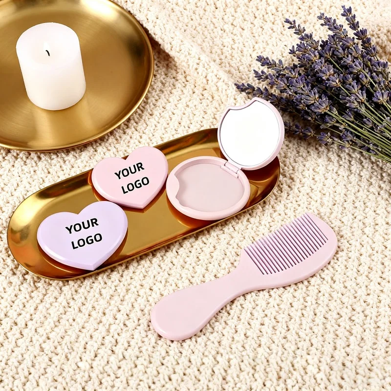 【Logo Custom】50 stuks op maat gemaakte hartvormige spiegel met kam compatibele make-upspiegel, op maat gemaakte groothandel in kammen