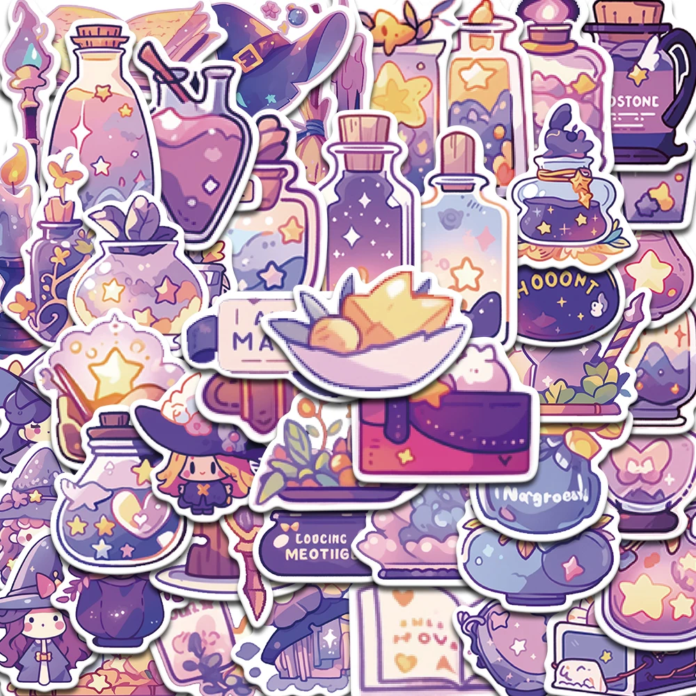 

50 шт., милые мультяшные наклейки с волшебным соллям, наклейки для гостиной, ноутбука, багажа, художественная картина, пейзаж, скейтборд, украшения, наклейки