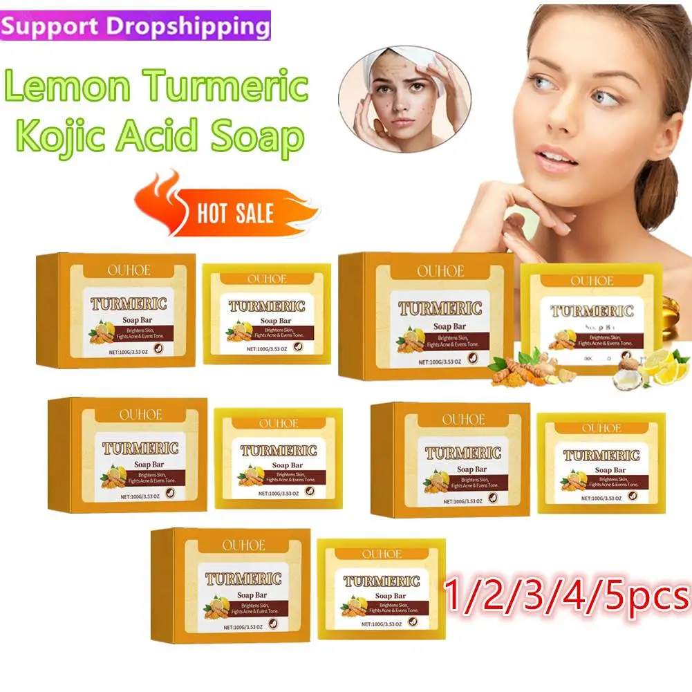 

Lot Lemon Turmeric Kojic Acid Soap Bar Turmeric Face And Care Body Soap Care Skin Body Oil Removal 100g Acne Soap Whitening Skin