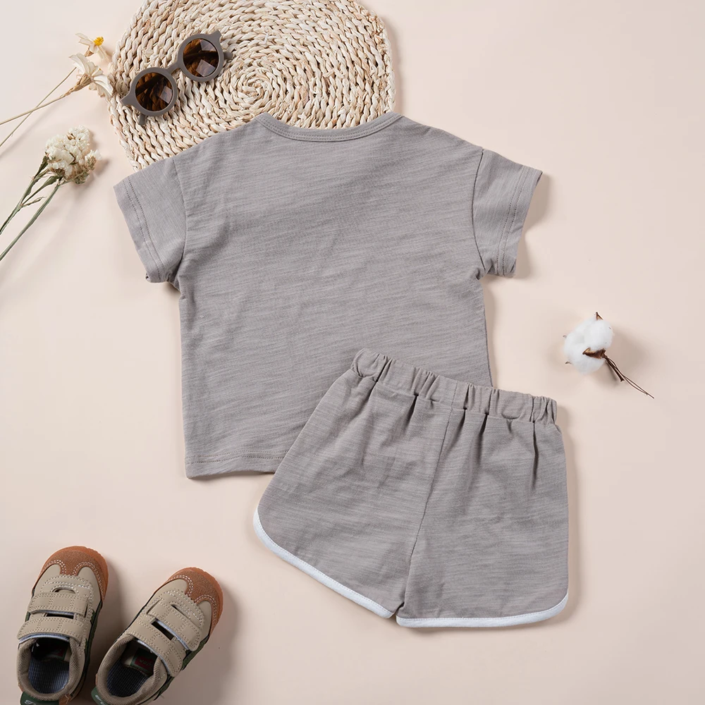 بدلة كاجوال مطبوعة بألوان قوس قزح كرتونية للفتيان والفتيات ، قطن ، تنفس ومريح ، أكمام قصيرة ، توب وشورت ، أطقم ملابس ، 2 * ، الصيف