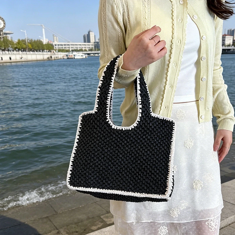 

French Simple Casual Woven Handbag Summer Beach Vacation Handmade Straw Bag Women Elegant Versatile Shoulder Bag женская сумочка