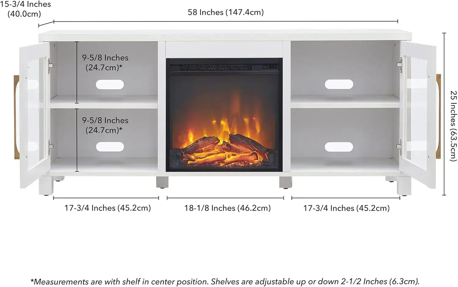 Rectangular TV Stand with Log Fireplace for TV's up to 65