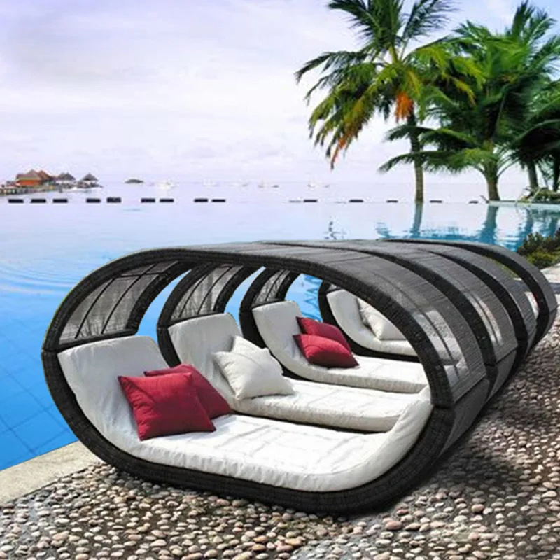 

Rattan weaving outdoor lying bed, relaxing patio balcony, pool beach bed, rattan furniture