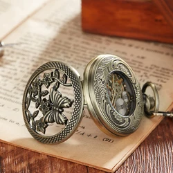 Farfalla Hollow Pocket Watch Skeleton Steampunk Mechanical Fob orologi Vintage Clock Pendant Hand-winding Male Relogio De Bolso