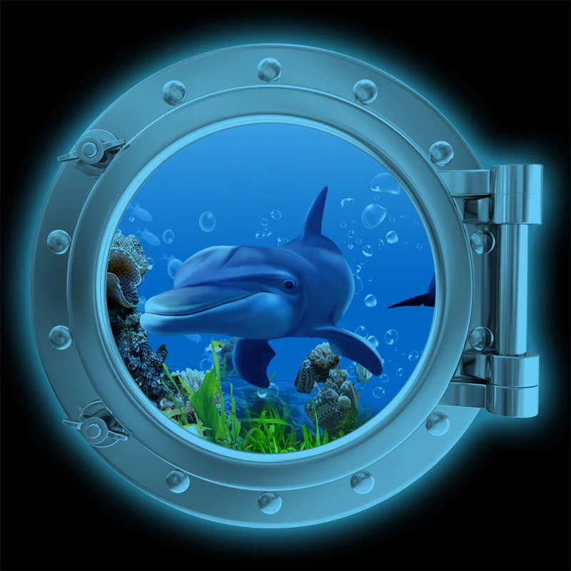 Cute Sea Shark Glow in the Dark Room for Home Decoration Luminous Porthole Mural Stickers on Bathroom Kitchen Wall Tile Cabinet