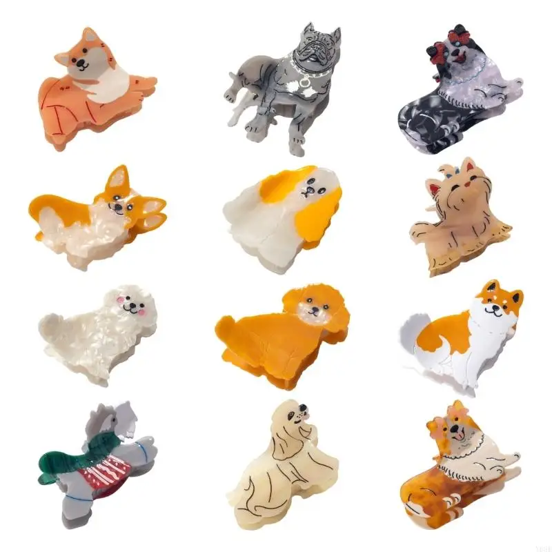 

Cartoon Puppy Hair Claw Clip Cellulose Acetate Barrette Stitched Design Nonslip Teeth for Women Lady Y08E