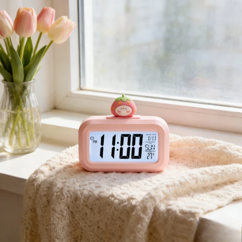 LED Digital Clock Cute Kawaii Rome Decor Cartoon Pig Alarm Clock with Night Light Room Cute Watch Bedroom Bedside Ornaments