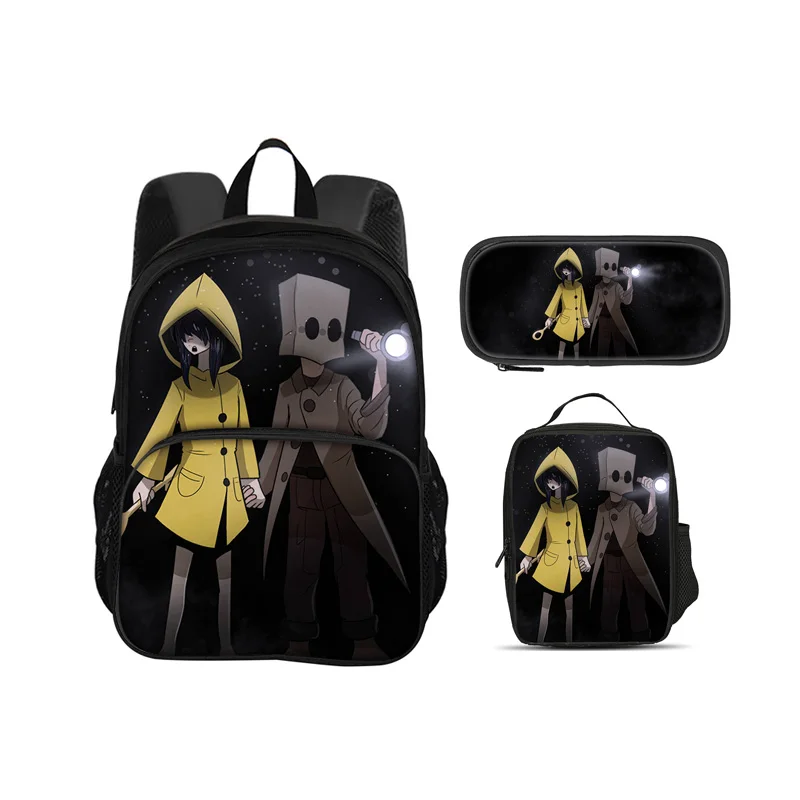 Little Nightmares Round Front Bag Backpack Pen Bag Ice Bag 3Pcs Set Cartoon Print Male and Female Students School New Style