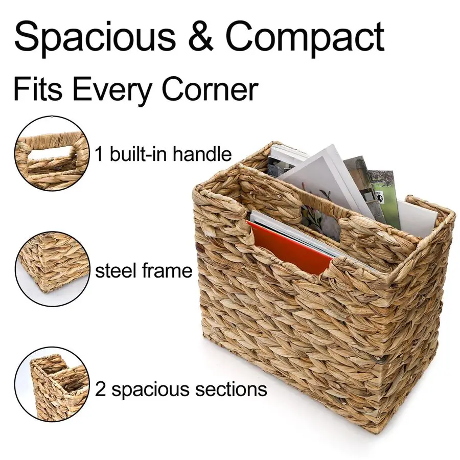 Panier à magazines tissé à la main, porte-jaucin d'eau étroit naturel, panier en osier pour magazines, organisateur pour fichiers, décoratif divisé M