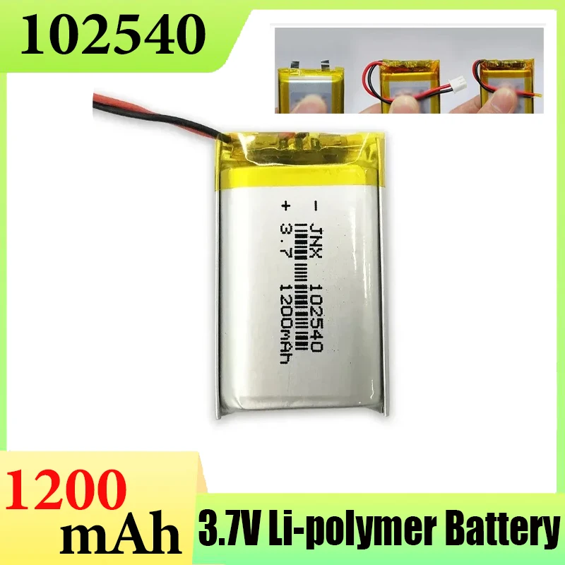 Original 3.7V 1200mAh 102540 JST 1.0 1.25 PH 2-pin Li-Polymer Li-ion Battery for Bluetooth Speaker GPS Dash Cam Camera MP4