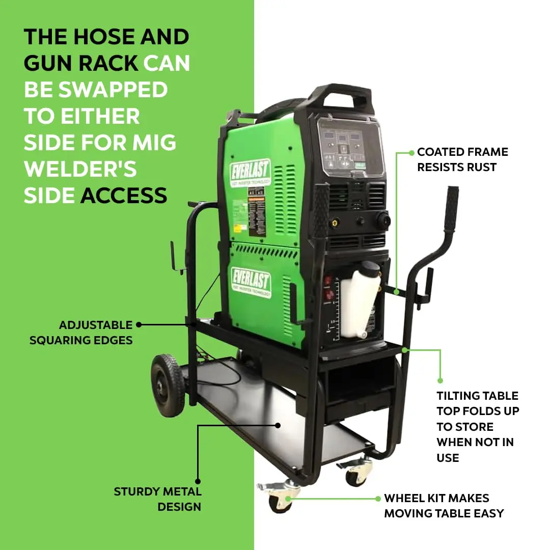 Low Profile Heavy Duty Welding cart with Locking Front casters and Large Rear Wheels with Full Size Gas Cylinder