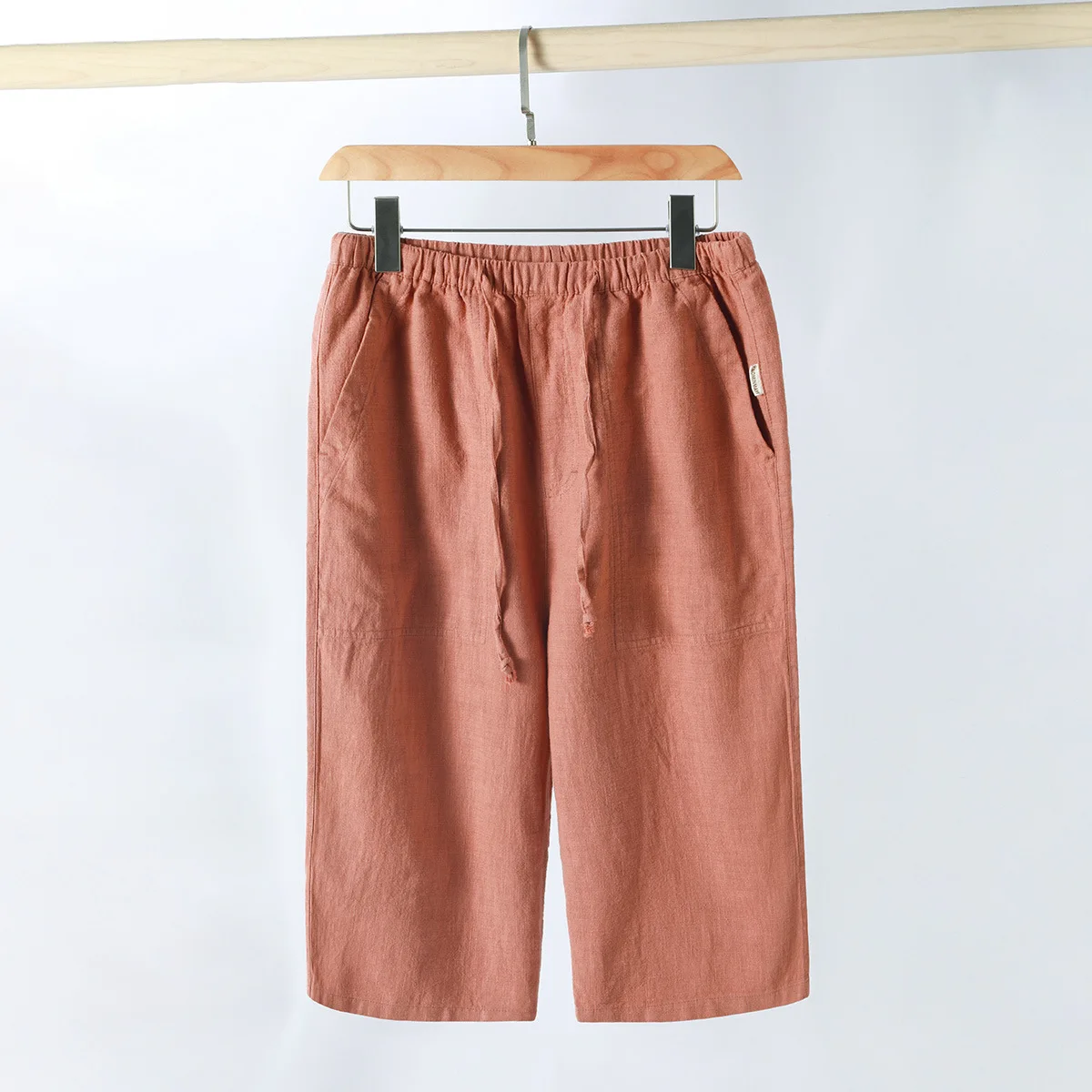 

Летние мужские праздничные пляжные укороченные шорты, однотонные тонкие дышащие хлопковые и льняные шорты в китайском стиле, прямые короткие брюки на шнурке