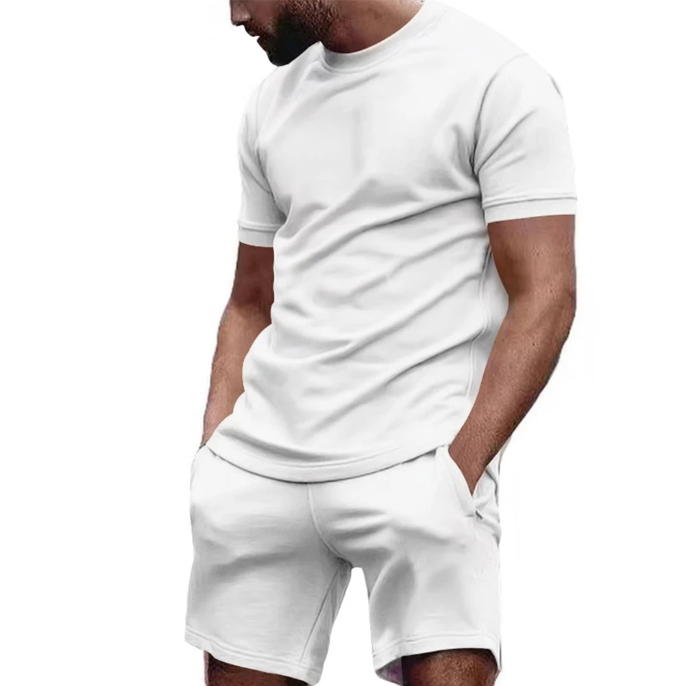 Top Shorts Set Men Two-Piece Set Pullover Round Neck Short Sleeved Sports Stretch Sweat-wicking Minimalist New