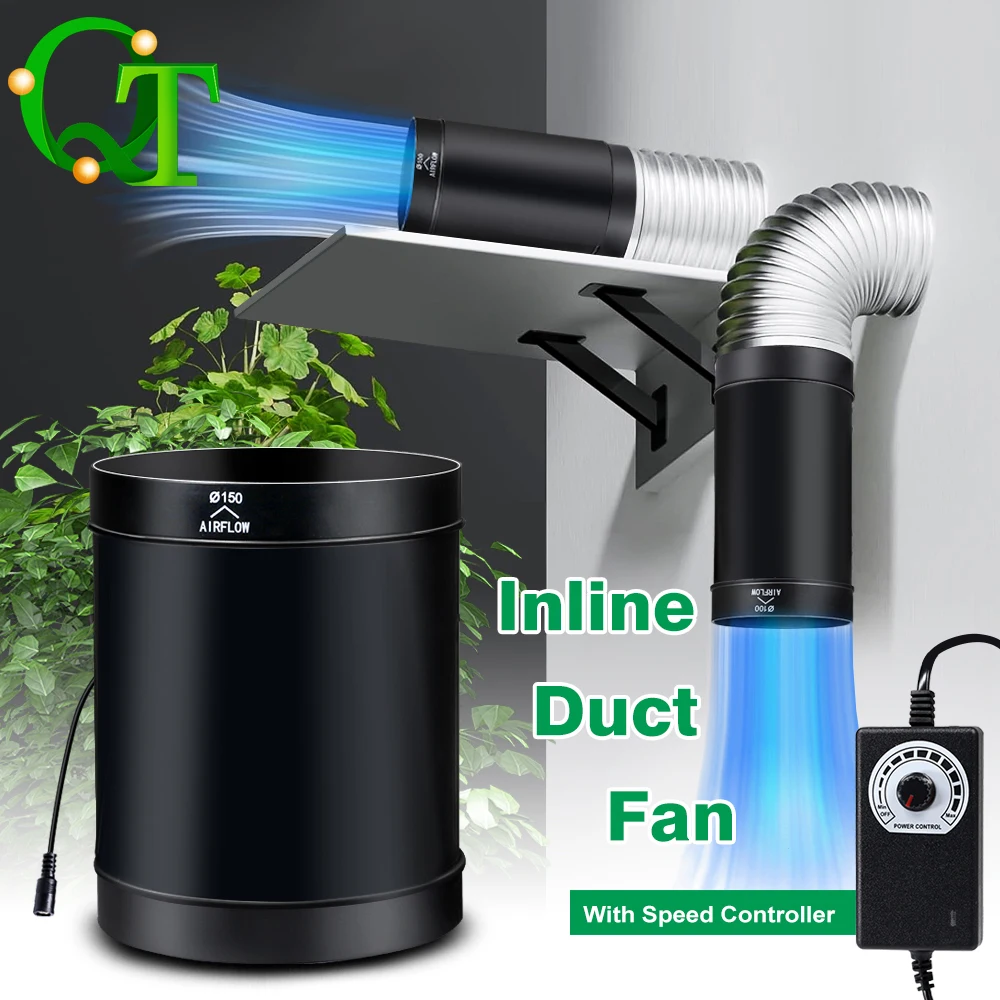 4/6 Inch Inline Duct Fan Adjustable Speed DC Brushless Motor Ventilation Fan for Greenhouse Tent Living Room Dining Room Kitchen