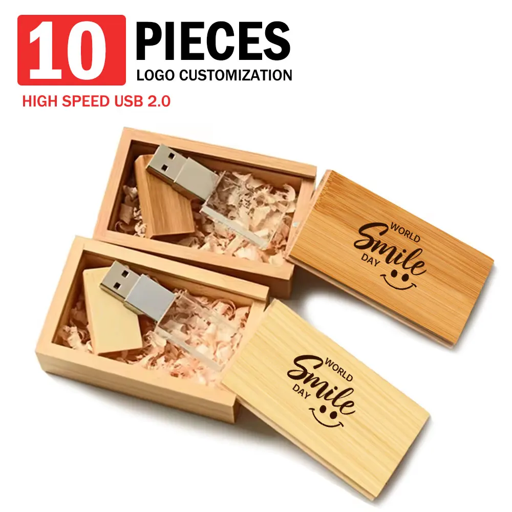 

10PCS LOT Free Custom Logo Crystal Wooden Box Maple USB Flash Drive Cute Memoria Stick Wood Pen Drive 16GB 32GB 64GB 128GB 2.0